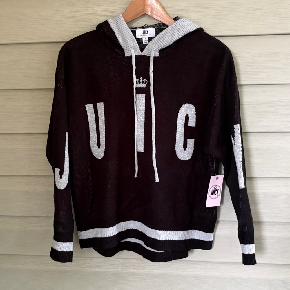 JUICY Couture black knit sweater hoodie silver logo cute y2k style NWT sz S